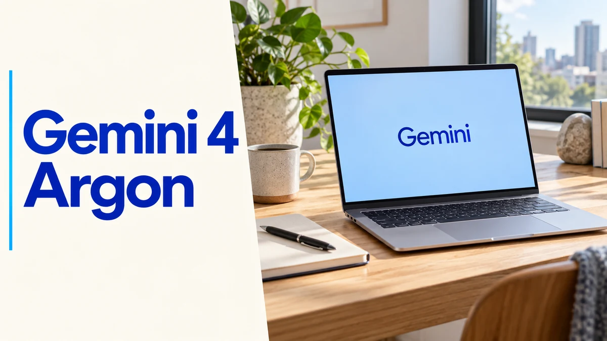 Gemini 4 Argon headline beside a laptop on a sunlit desk