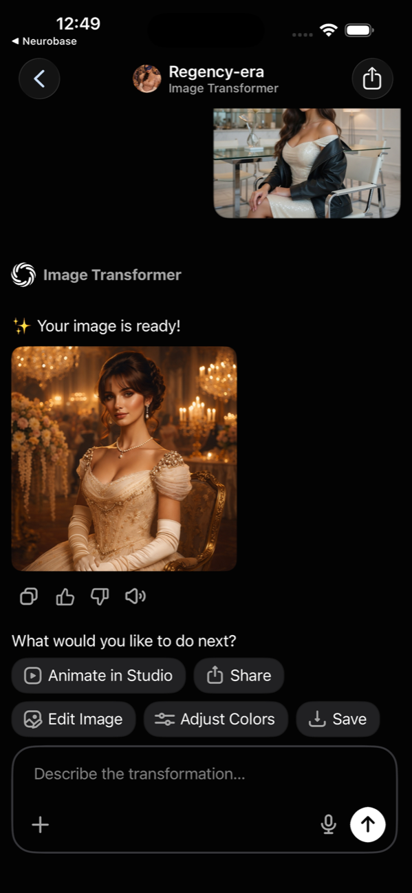 iPhone — Regency-era restyle showing before and after with next-step actions.