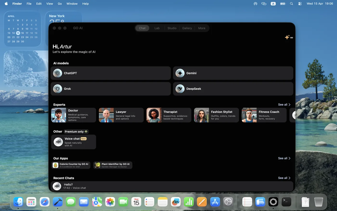 GO AI Chat on Mac with GPT-5, Gemini, Grok and DeepSeek available from one interface.