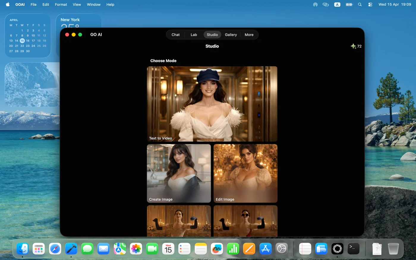 Mac — Studio mode picker: Try to Wear, Create Image, Edit Image.