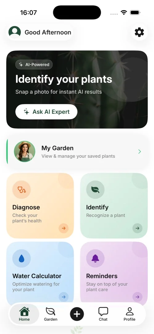 GO AI Plant home dashboard